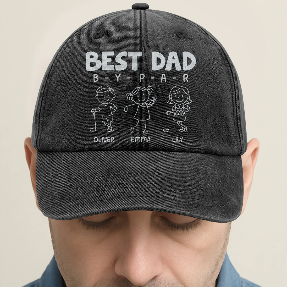 Best Dad By Par - Personalized Vintage Washed Denim Cap