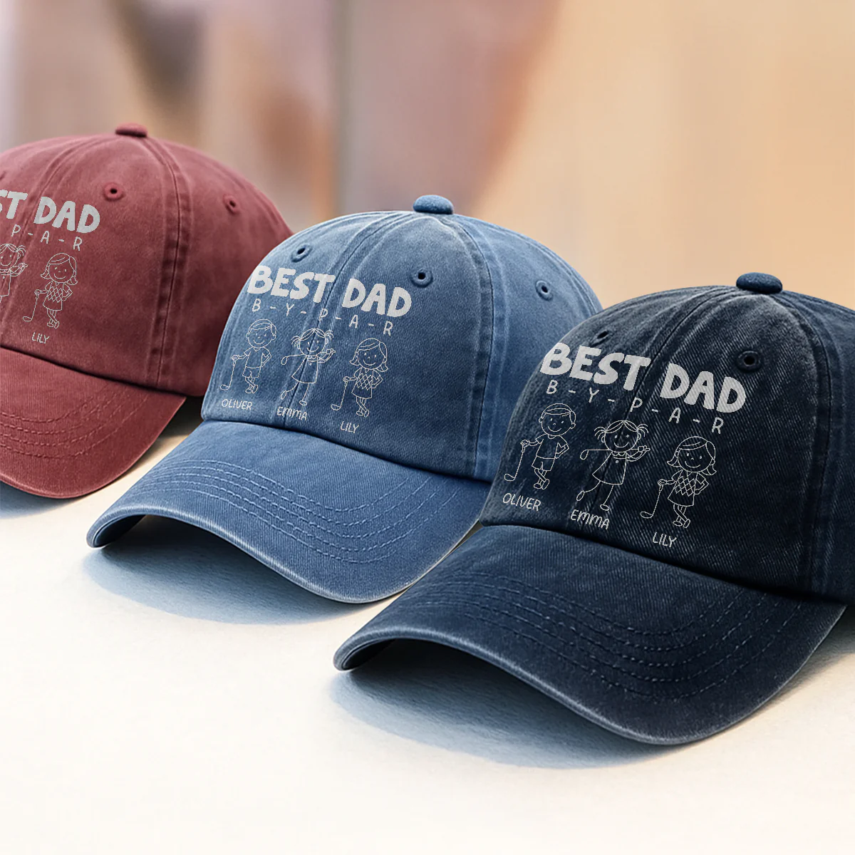 Best Dad By Par - Personalized Vintage Washed Denim Cap - Image 2