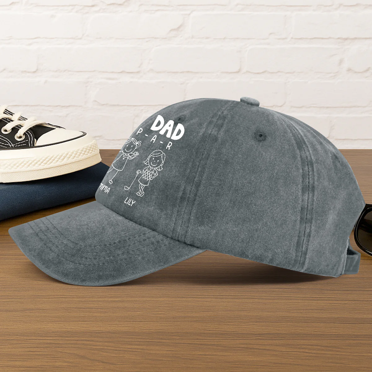 Best Dad By Par - Personalized Vintage Washed Denim Cap - Image 3