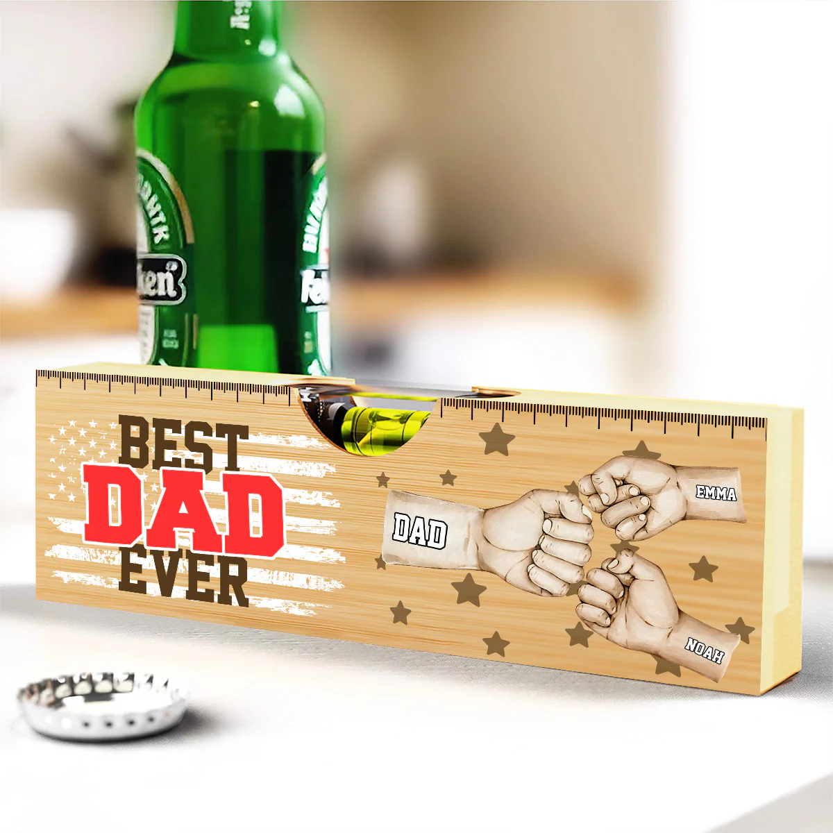 Best Dad Ever - Personalized Wooden Spirit Level Bottle Opener - Image 2