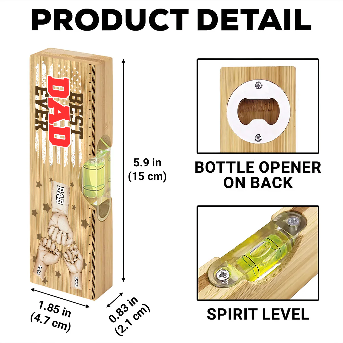 Best Dad Ever - Personalized Wooden Spirit Level Bottle Opener - Image 6