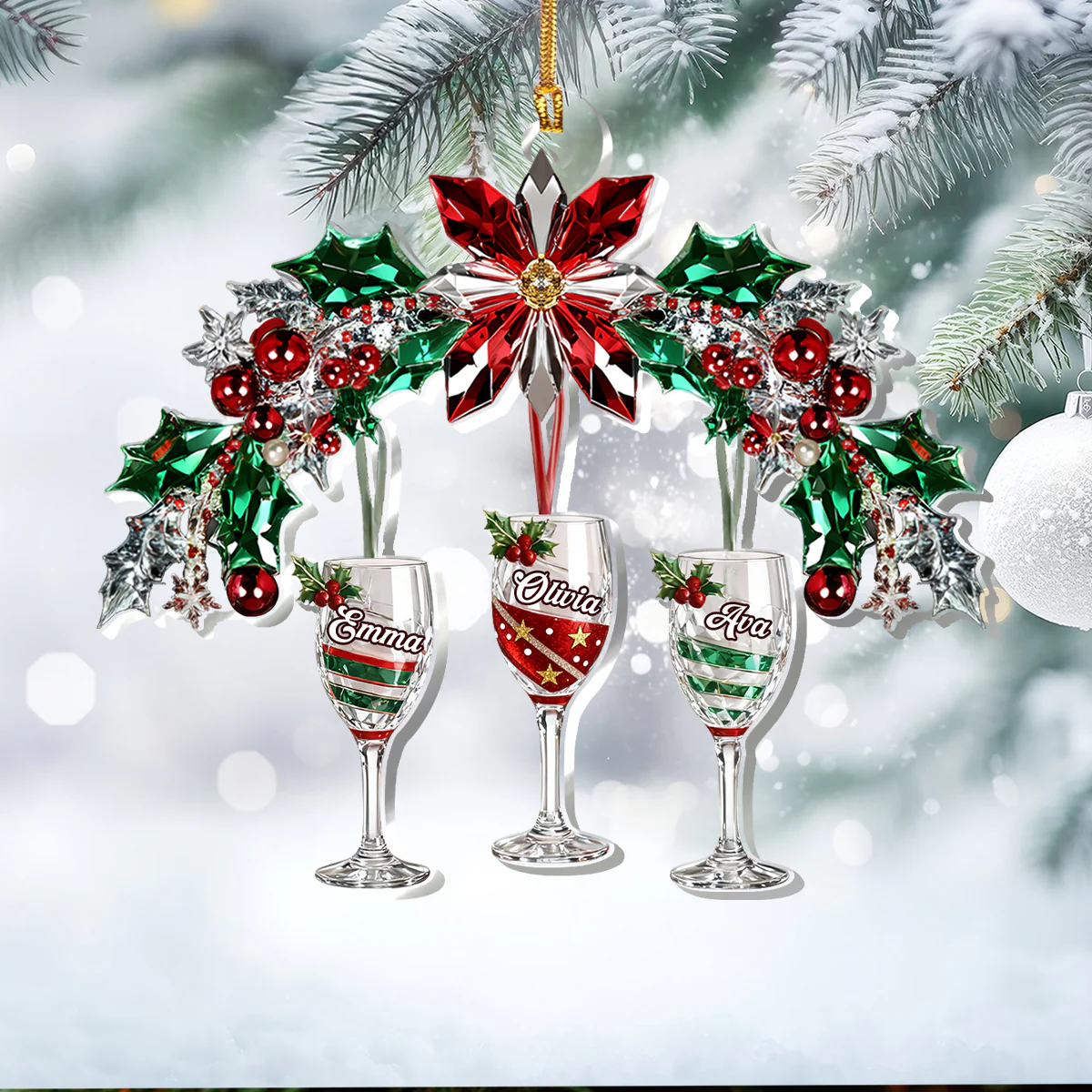 Bestie Cheers Christmas Wine - Personalized 1-Layer Acrylic Ornament - Image 3