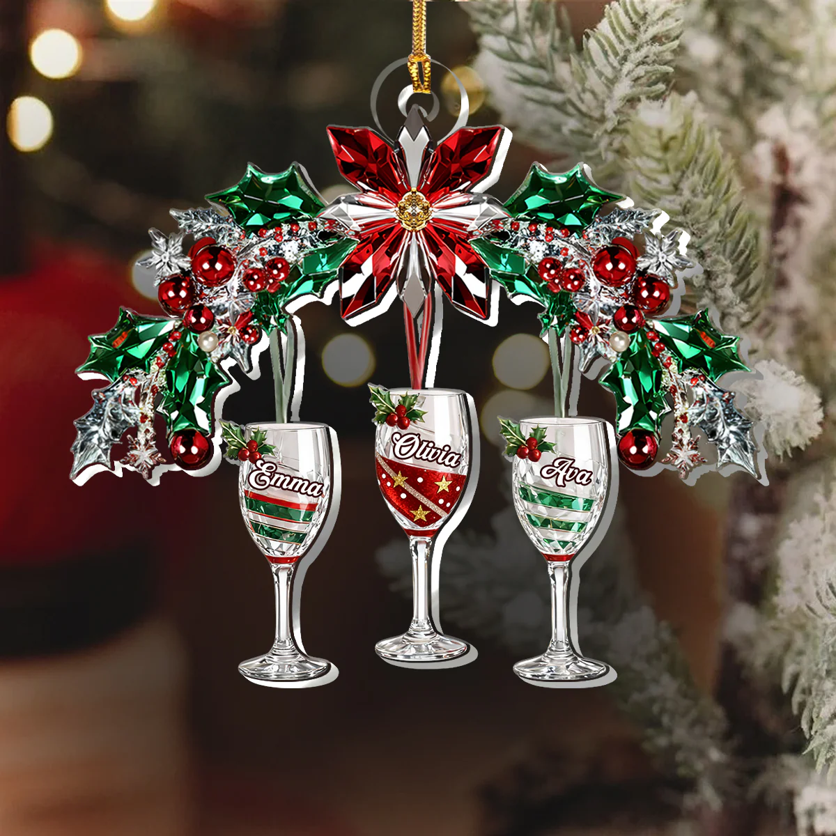 Bestie Cheers Christmas Wine - Personalized 1-Layer Acrylic Ornament - Image 6