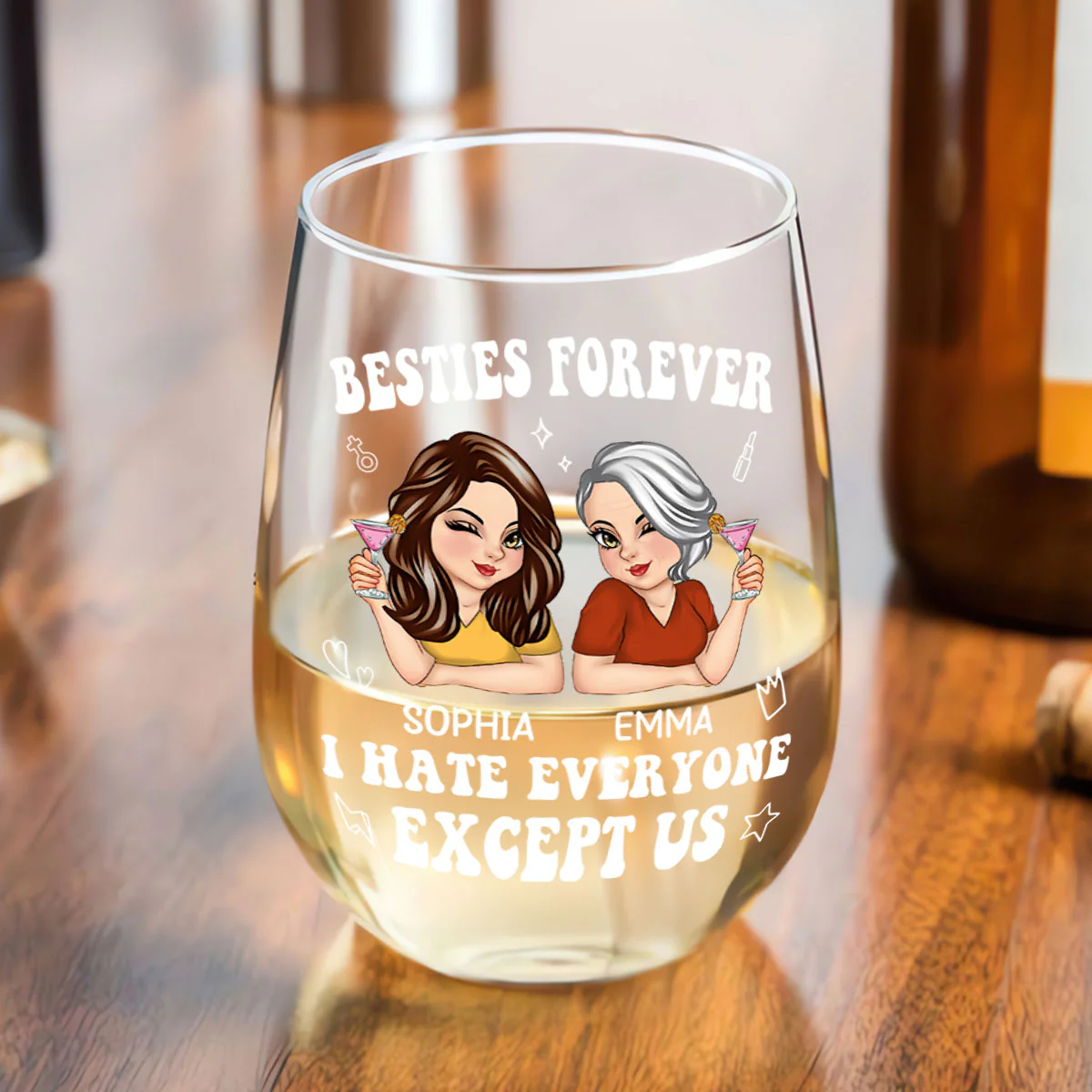 Bestie I Hate Everyone Except Us - Personalized Stemless Wine Glass - Image 4