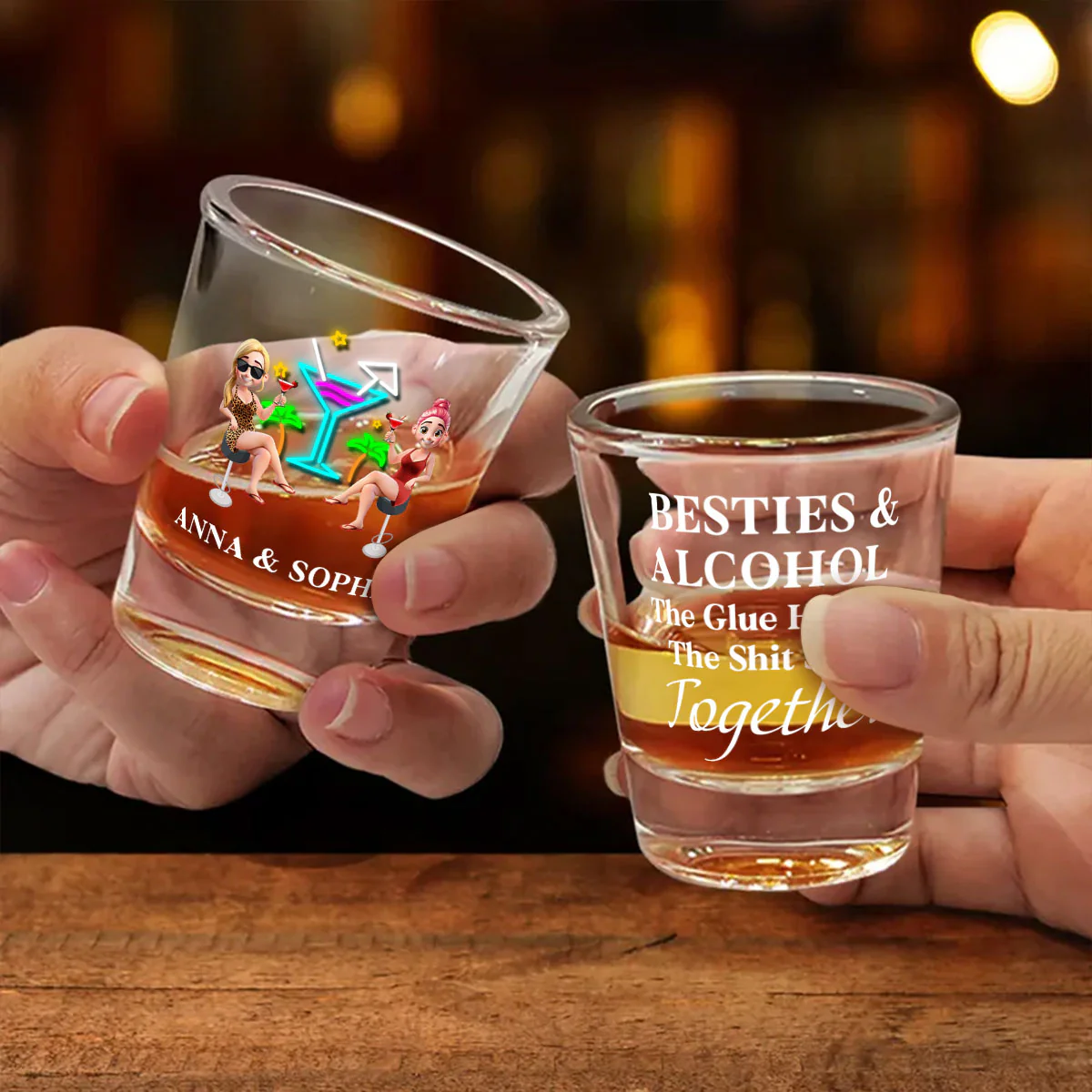 Besties And Alcohol The Glue Holding It Together - Personalized Shot Glass - Image 2
