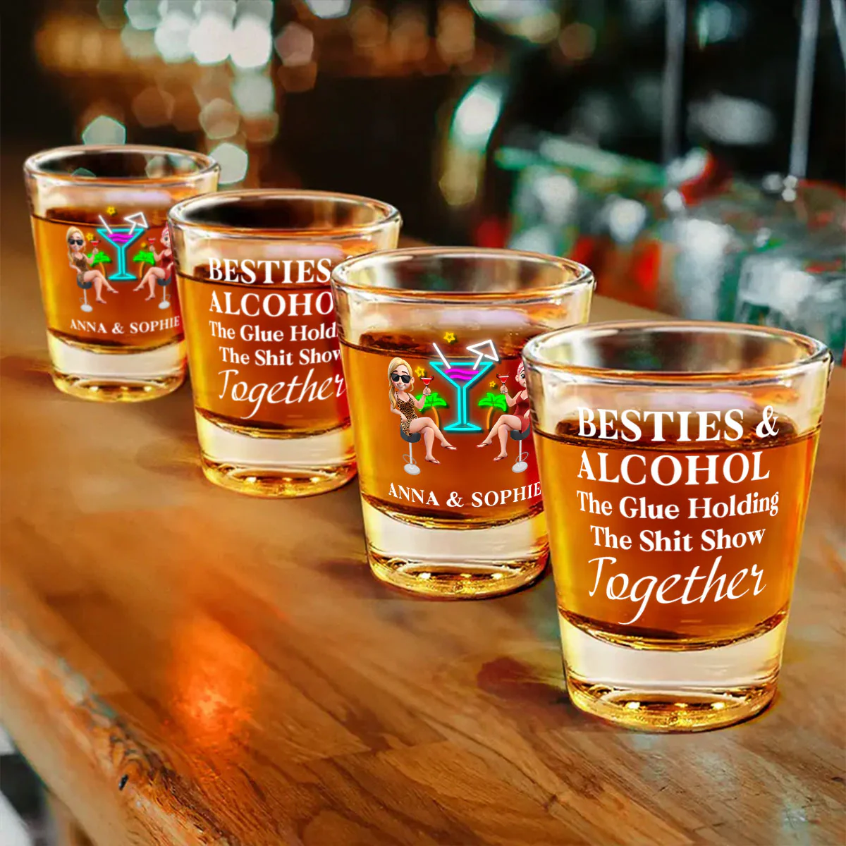 Besties And Alcohol The Glue Holding It Together - Personalized Shot Glass - Image 3