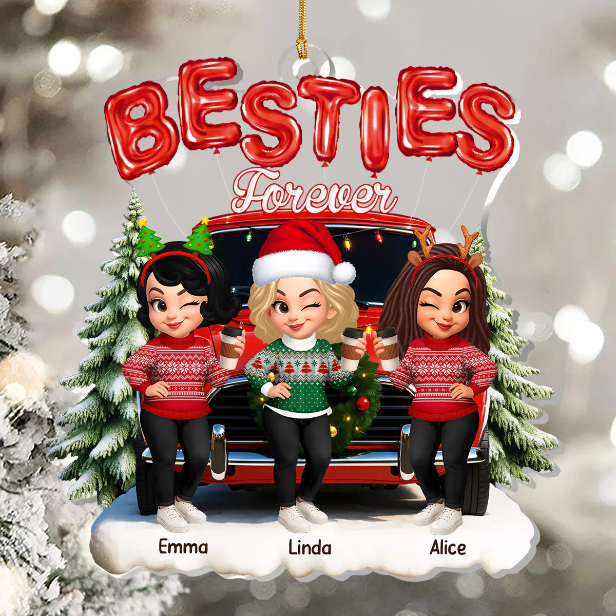 Besties And Sisters Forever - Personalized 1-Layer Acrylic Ornament - Image 5