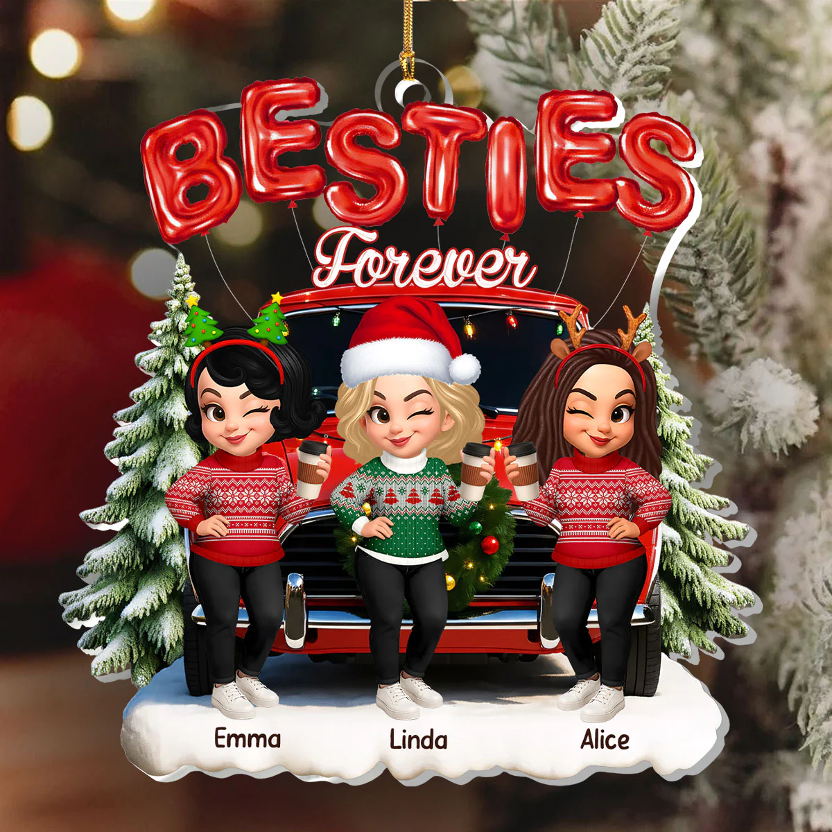 Besties And Sisters Forever - Personalized 1-Layer Acrylic Ornament - Image 6