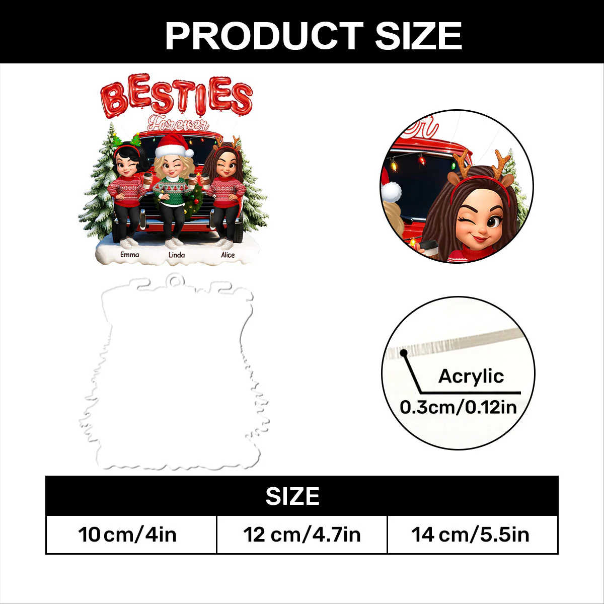 Besties And Sisters Forever - Personalized 1-Layer Acrylic Ornament - Image 7