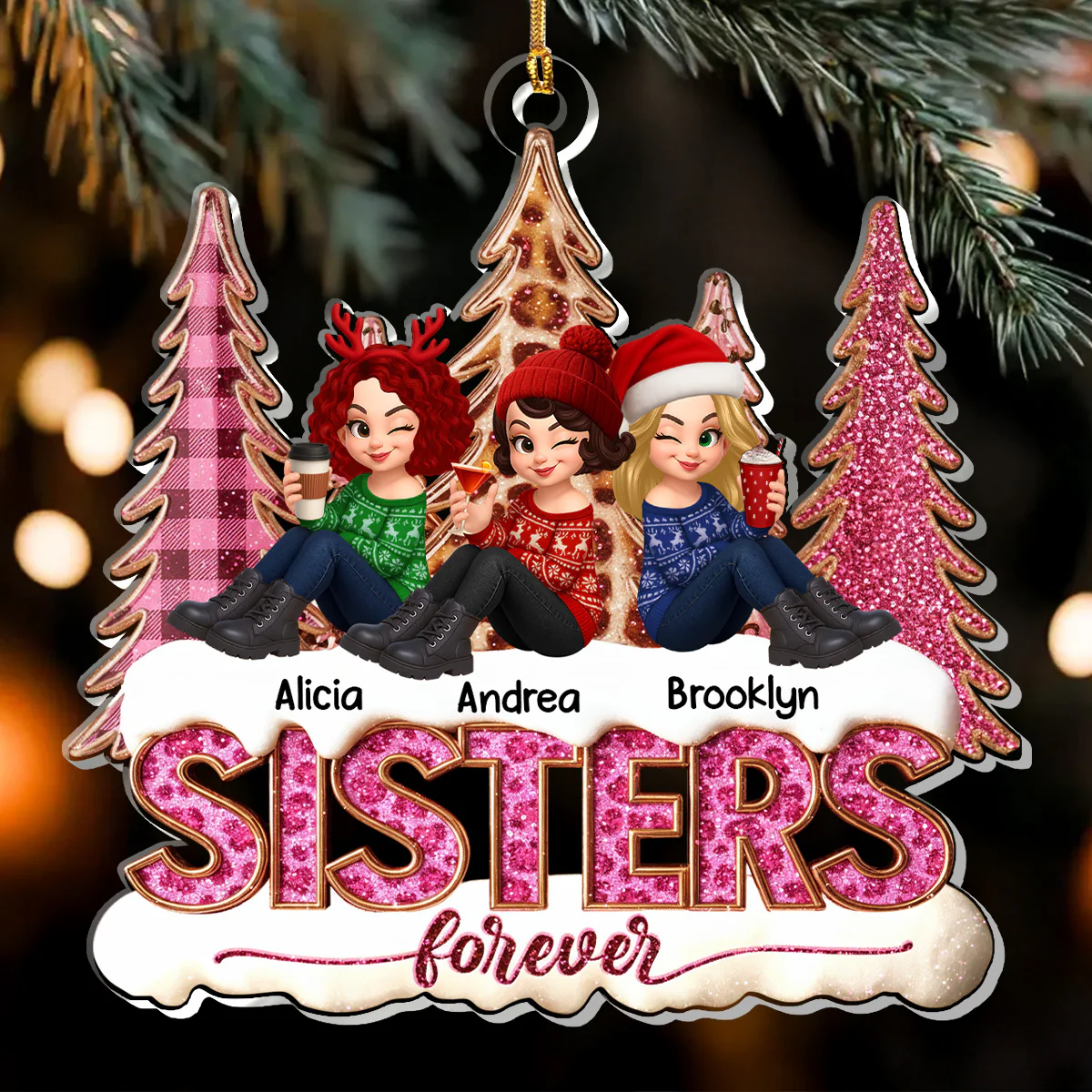 Besties And Sisters Forever - Personalized 1-Layer Acrylic Ornament