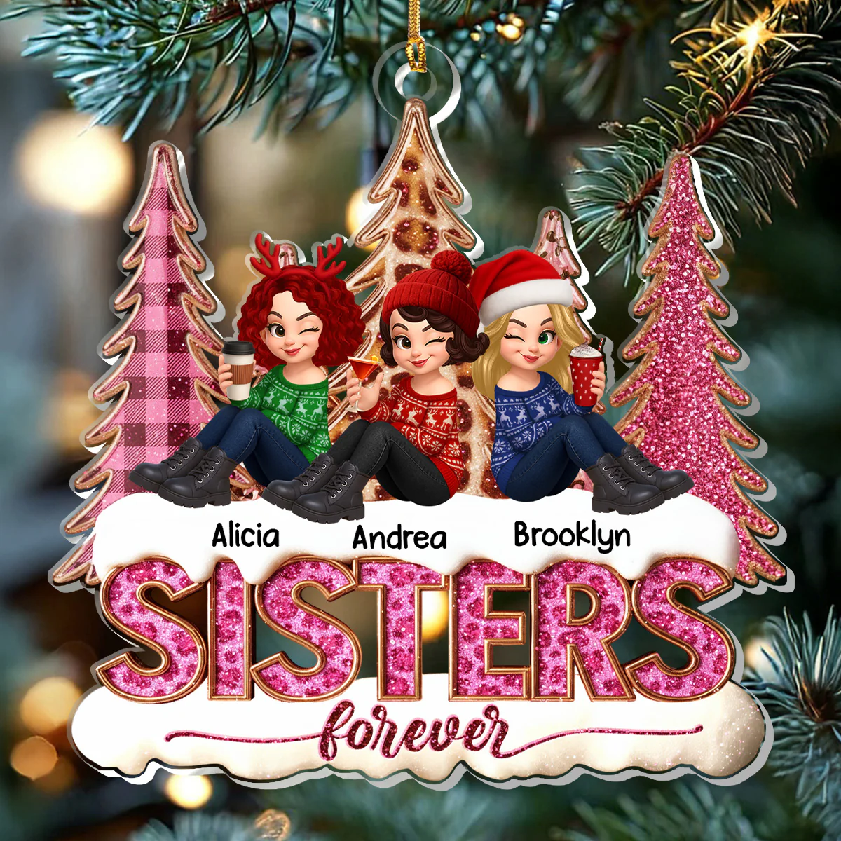 Besties And Sisters Forever - Personalized 1-Layer Acrylic Ornament - Image 6