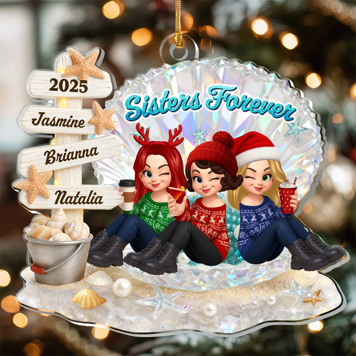 Besties And Sisters Forever - Personalized 1-Layer Acrylic Ornament - Image 4