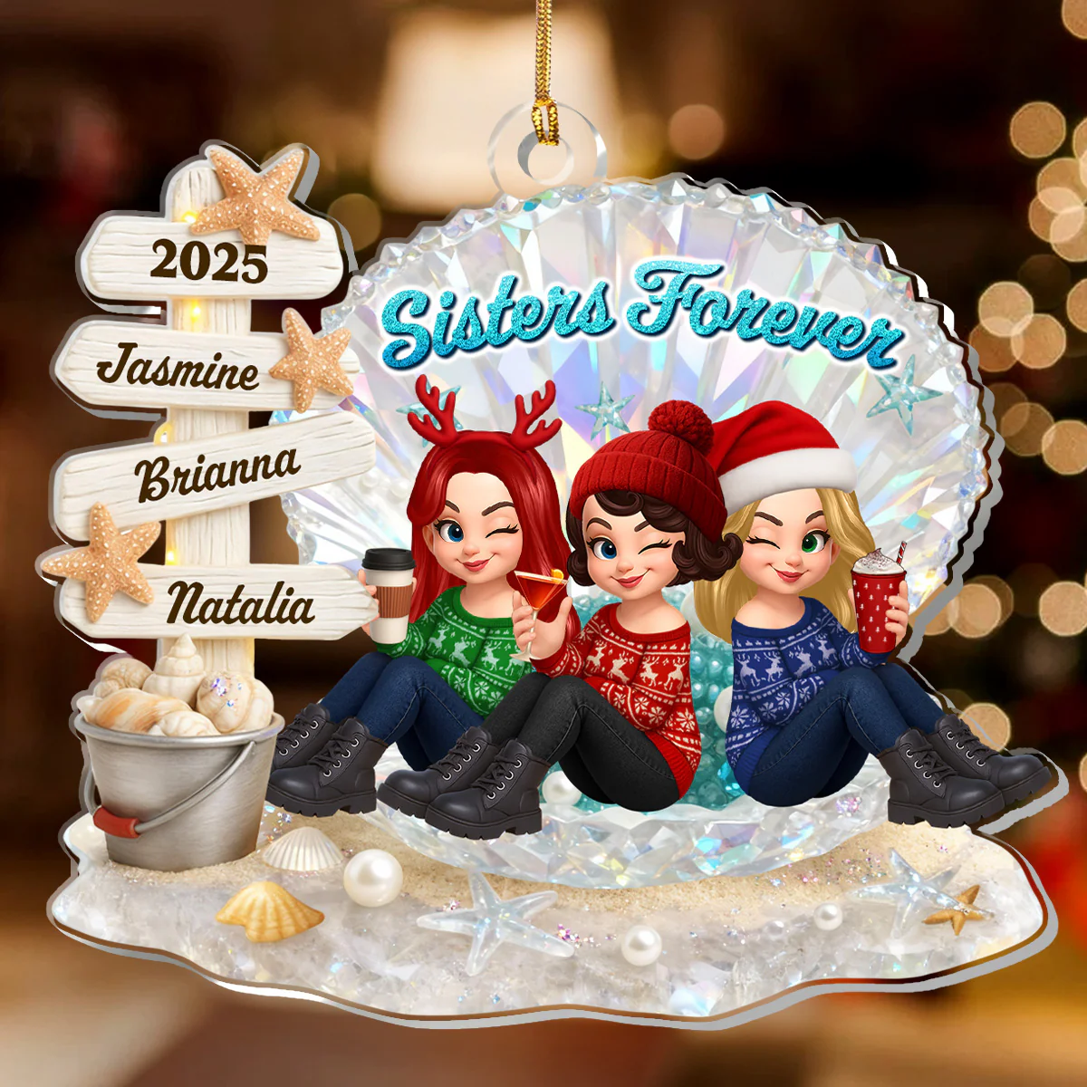 Besties And Sisters Forever - Personalized 1-Layer Acrylic Ornament - Image 5