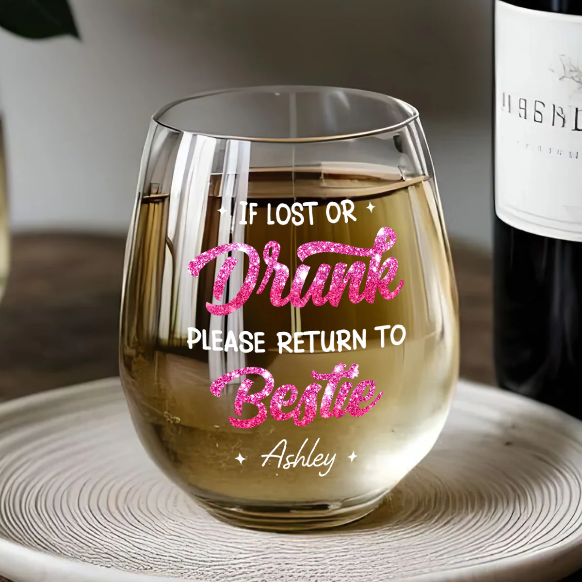 Besties Drunk Team - Personalized Stemless Wine Glass - Image 5