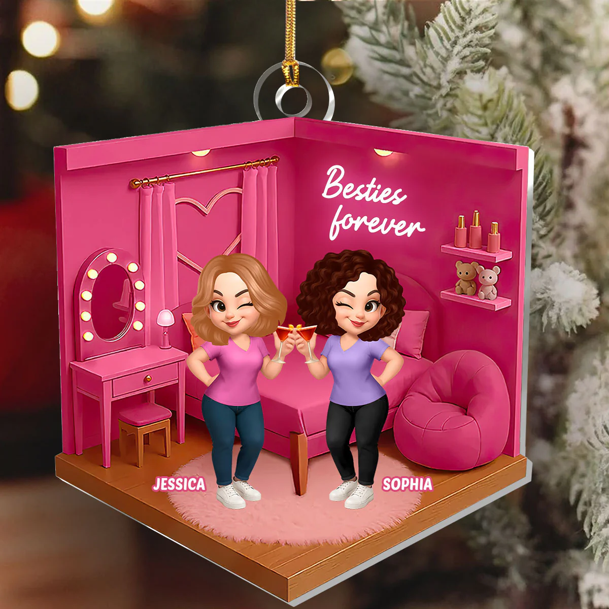 Besties Forever - Personalized 1-Layer Acrylic Ornament - Image 6