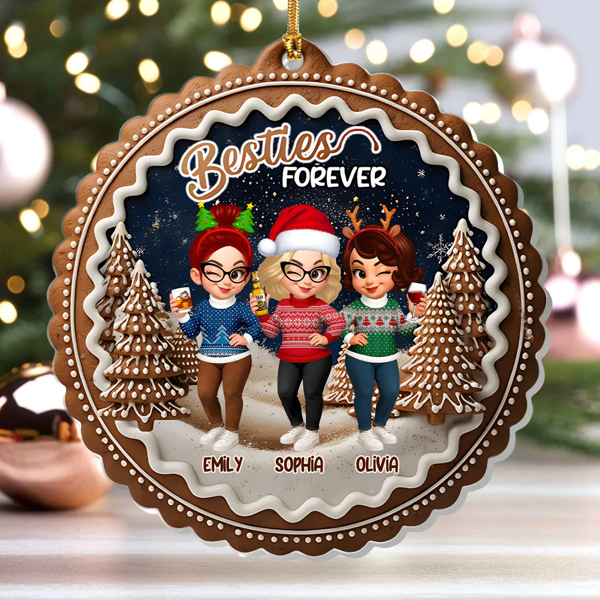 Besties Forever - Personalized 1-Layer Acrylic Ornament - Image 4