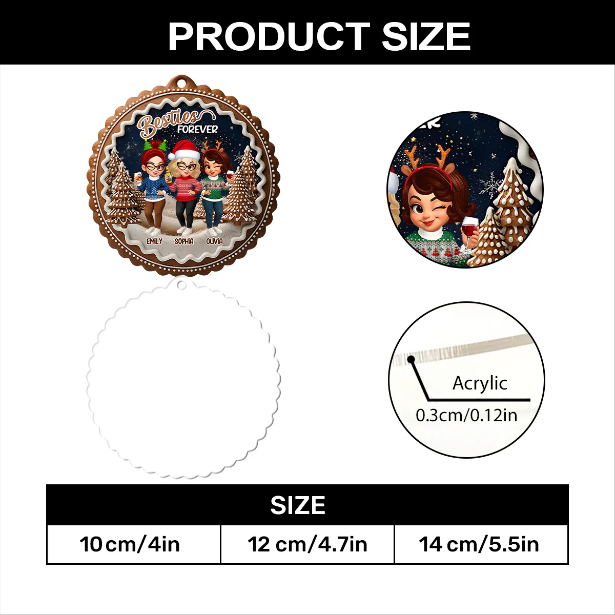 Besties Forever - Personalized 1-Layer Acrylic Ornament - Image 7