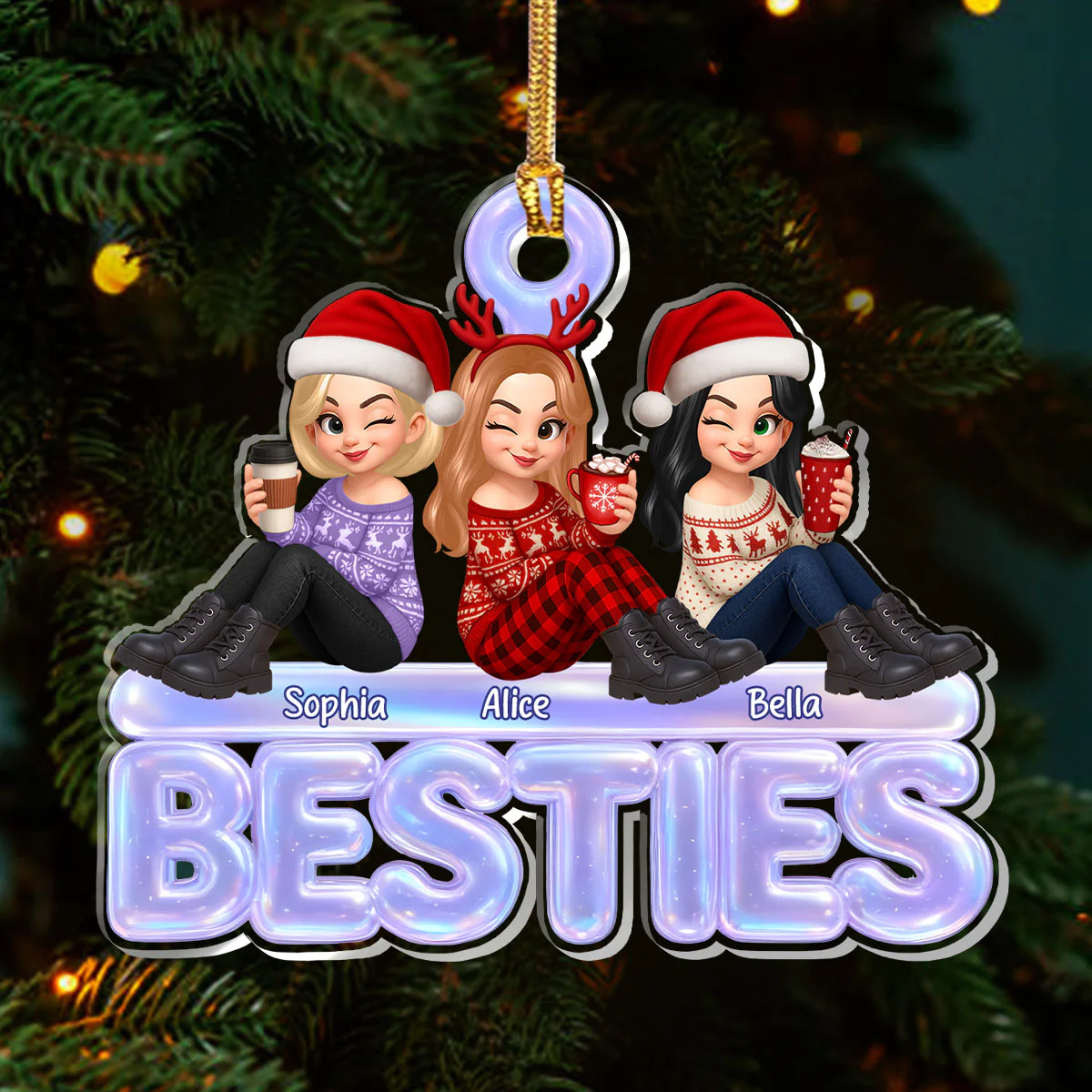 Besties Forever - Personalized 1-Layer Acrylic Ornament - Image 3