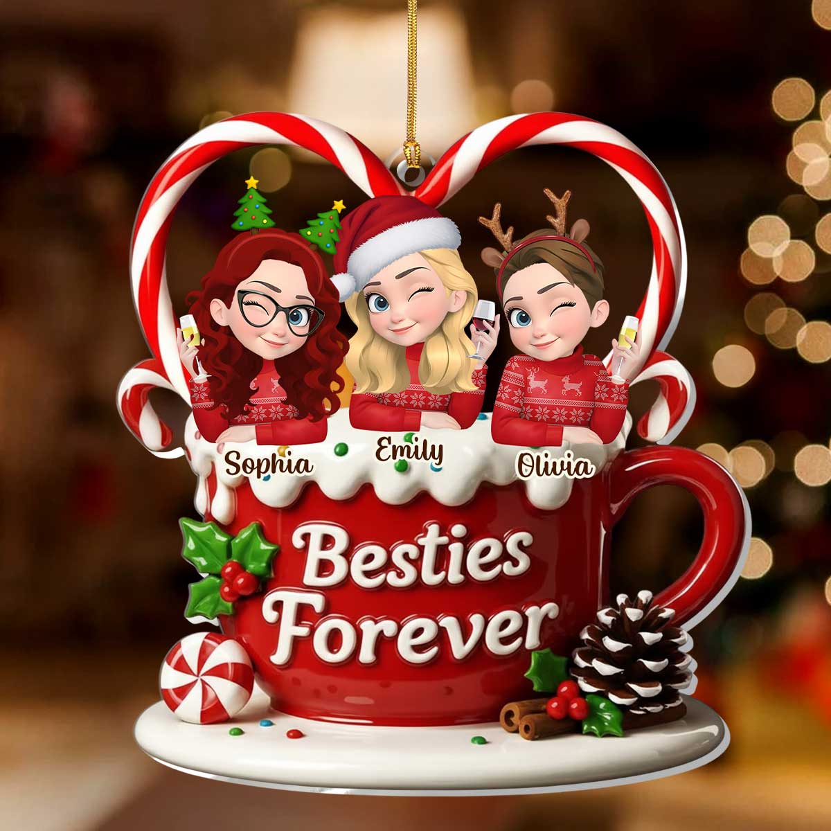 Besties Forever - Personalized 1-Layer Acrylic Ornament - Image 2
