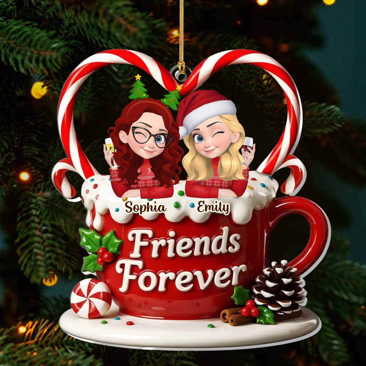 Besties Forever - Personalized 1-Layer Acrylic Ornament - Image 3