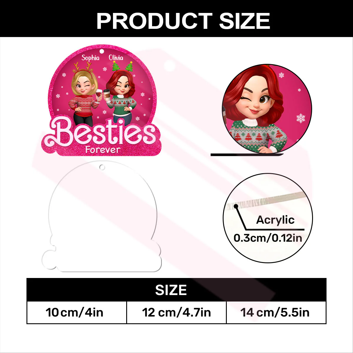 Besties Forever - Personalized 1-Layer Acrylic Ornament - Image 6