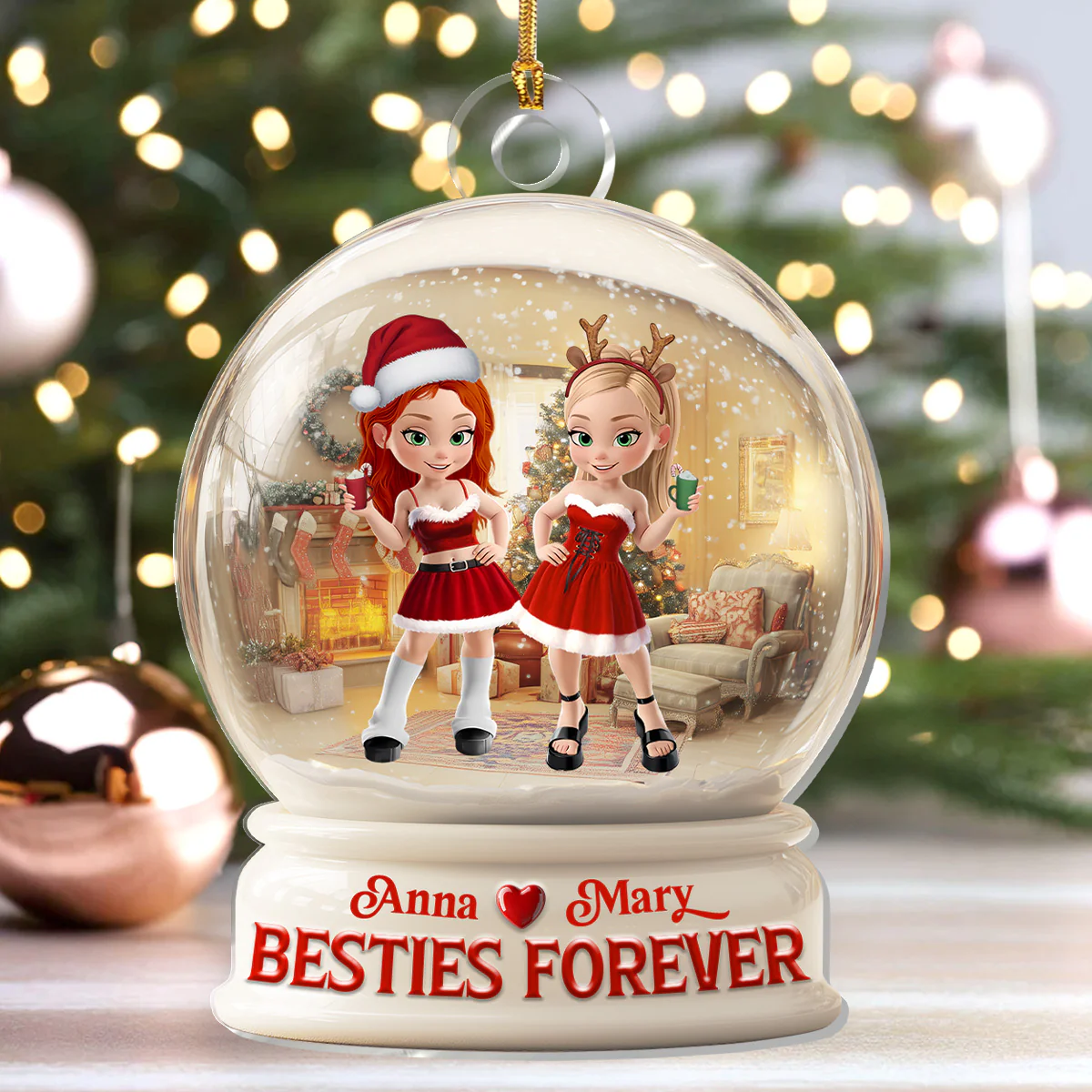 Besties Forever - Personalized 1-Layer Acrylic Ornament - Image 4
