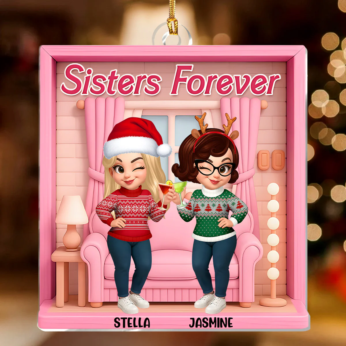 Besties Forever - Personalized 1-Layer Acrylic Ornament - Image 2