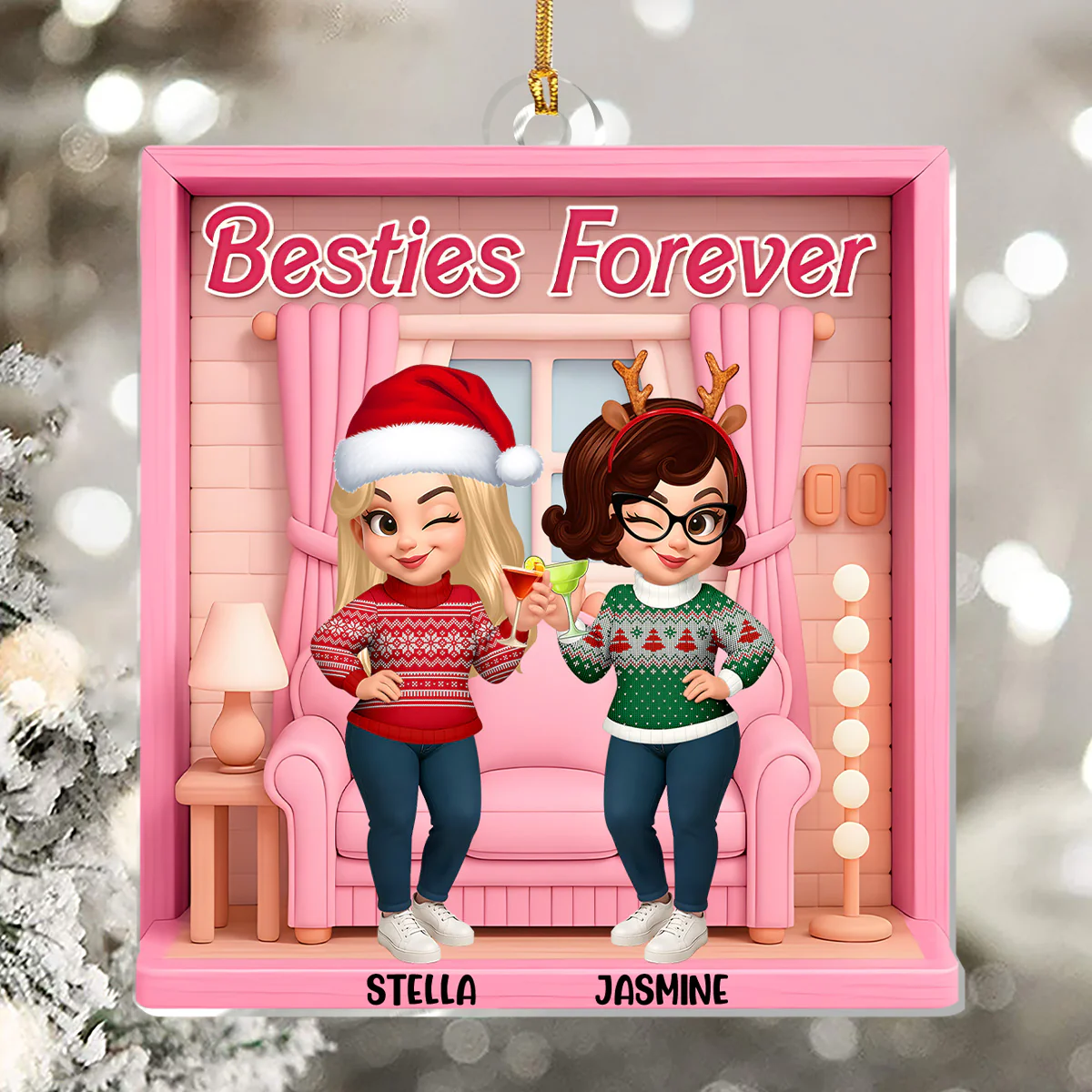 Besties Forever - Personalized 1-Layer Acrylic Ornament - Image 4