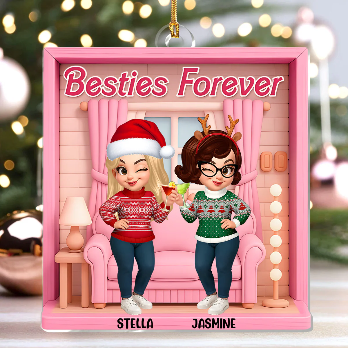 Besties Forever - Personalized 1-Layer Acrylic Ornament - Image 5