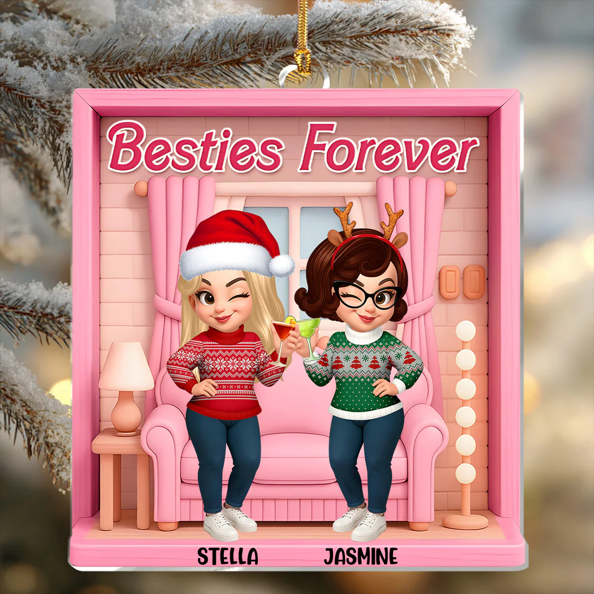 Besties Forever - Personalized 1-Layer Acrylic Ornament - Image 6