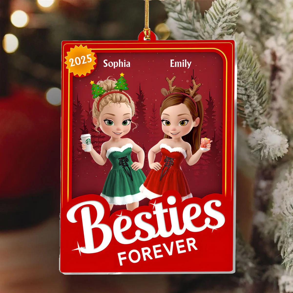 Besties Forever - Personalized 1-Layer Acrylic Ornament - Image 6