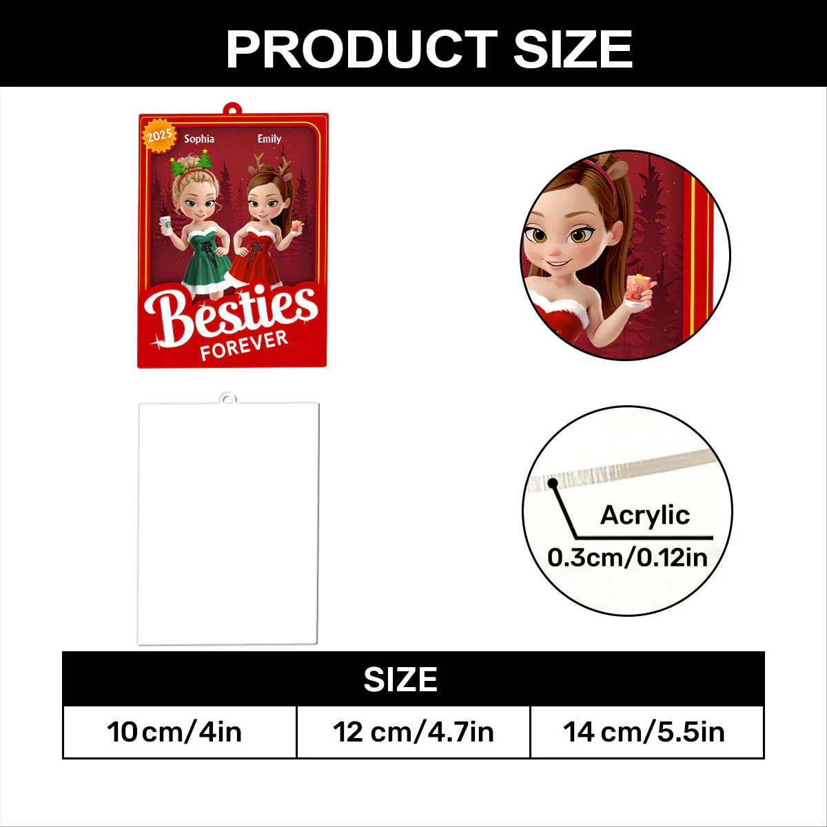 Besties Forever - Personalized 1-Layer Acrylic Ornament - Image 7