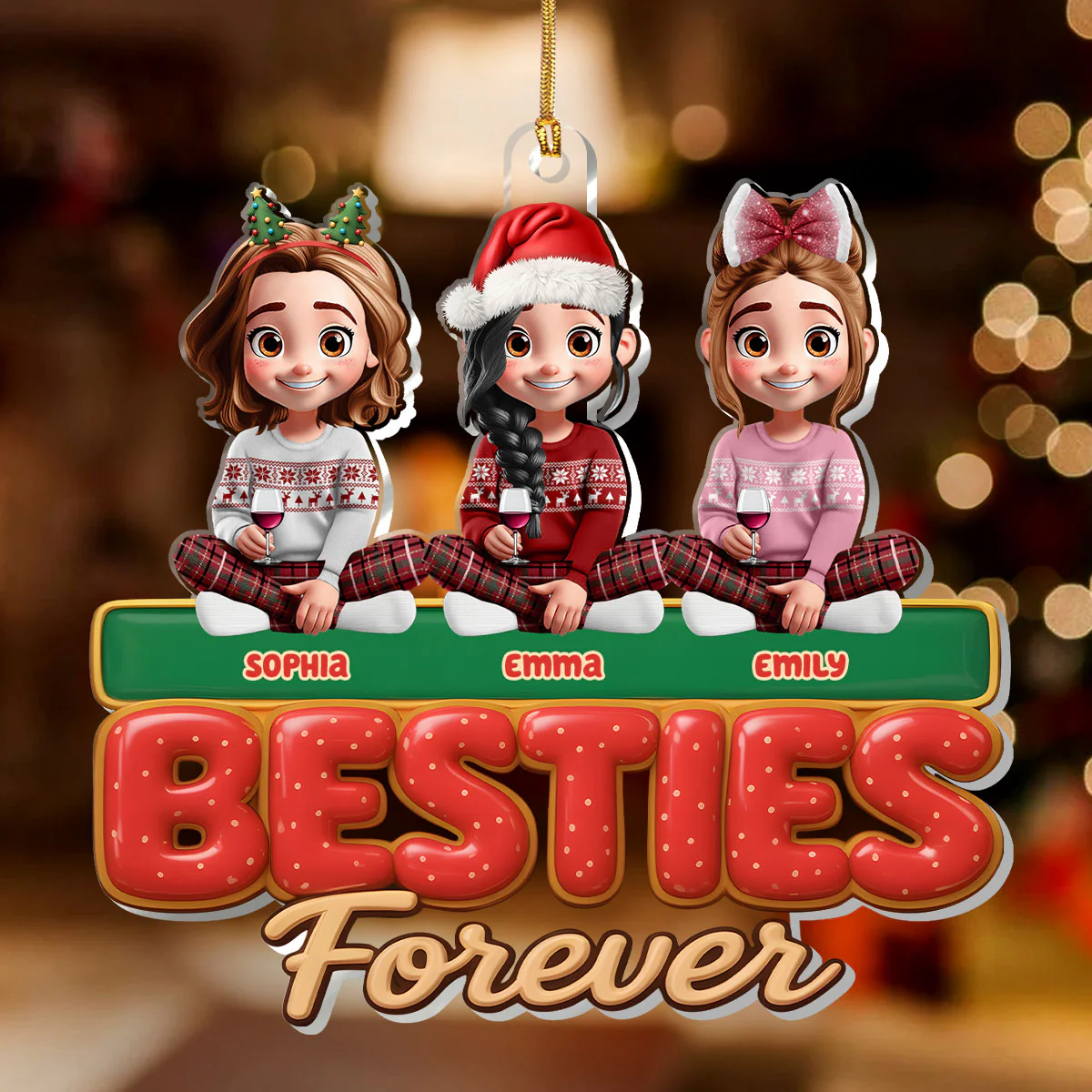 Besties Forever - Personalized 1-Layer Acrylic Ornament - Image 2