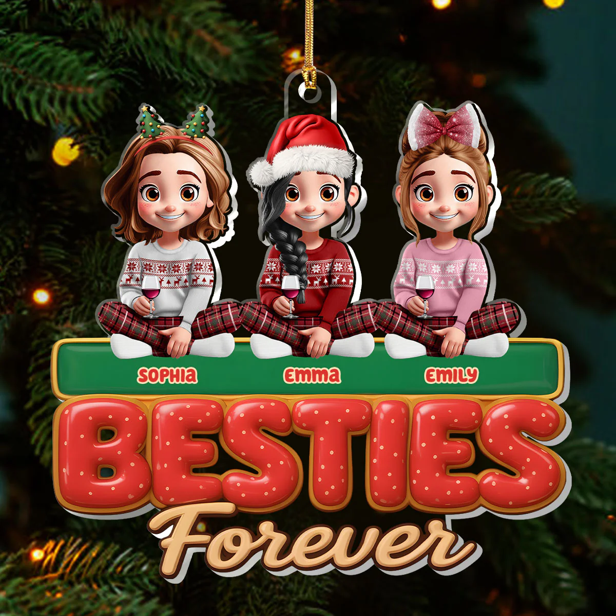 Besties Forever - Personalized 1-Layer Acrylic Ornament - Image 3