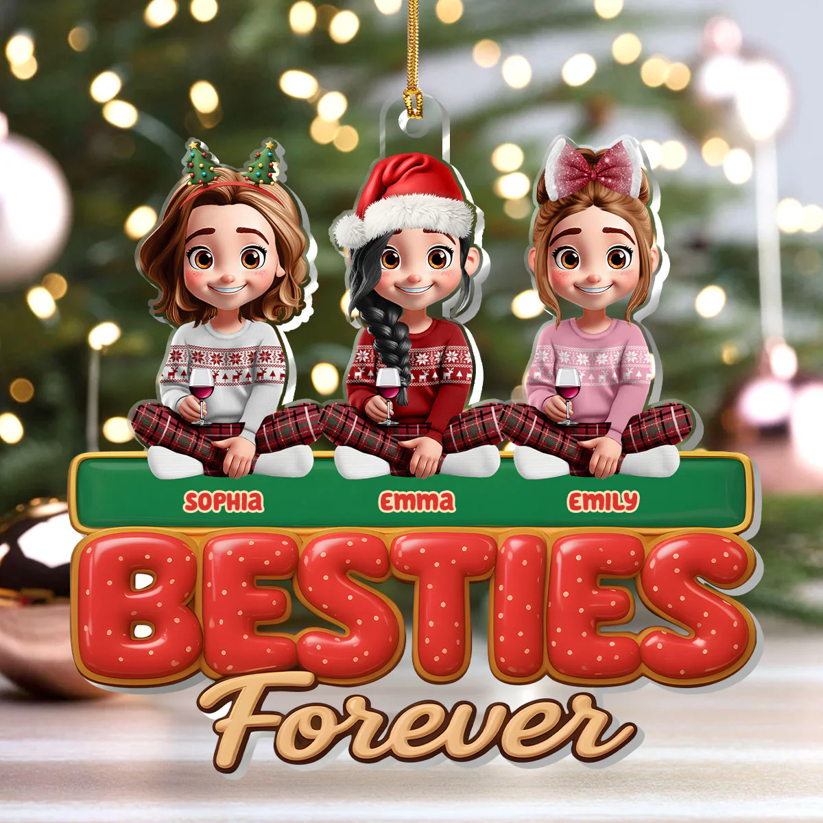 Besties Forever - Personalized 1-Layer Acrylic Ornament - Image 4