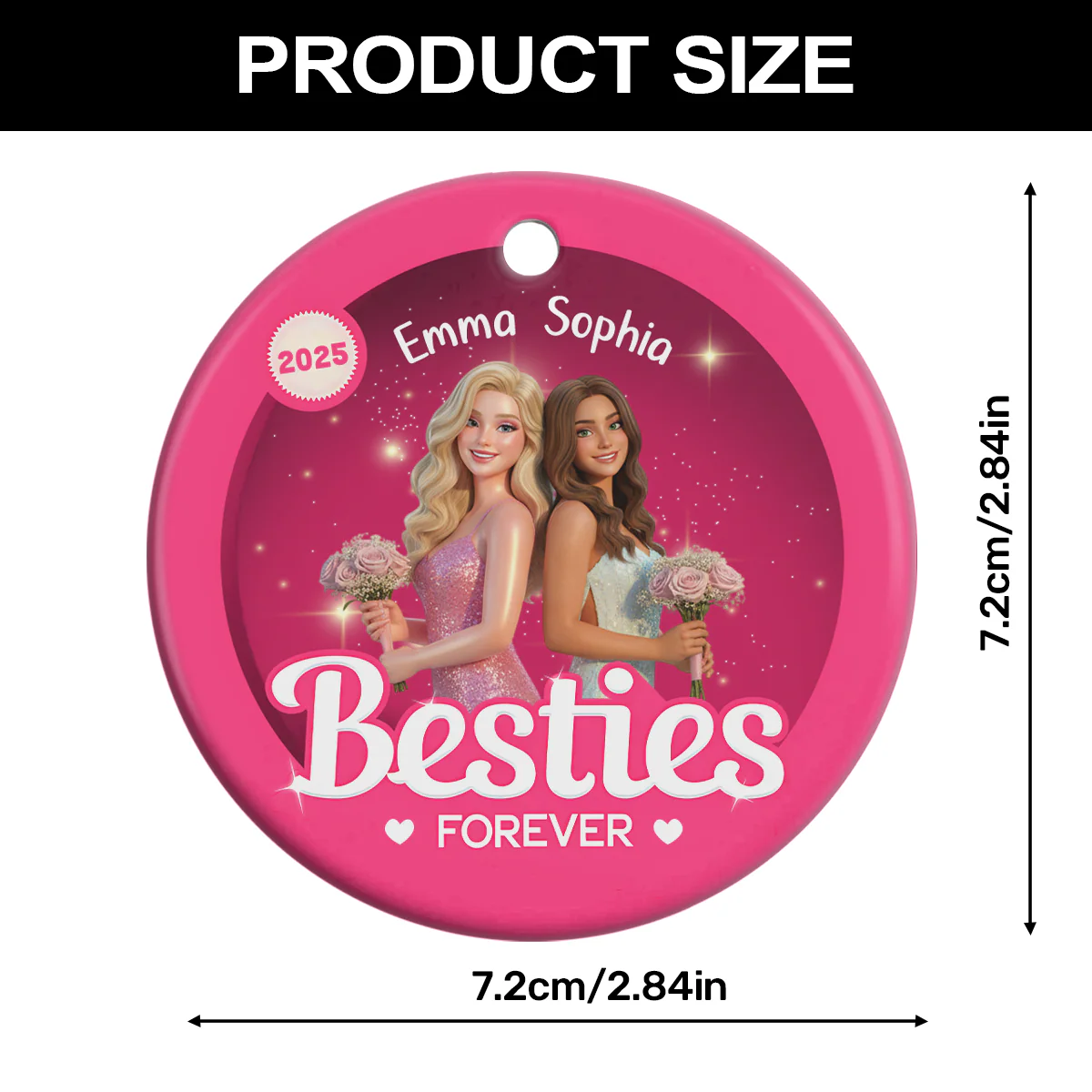 Besties Forever - Personalized Round Shaped Ceramic Ornament - Image 6