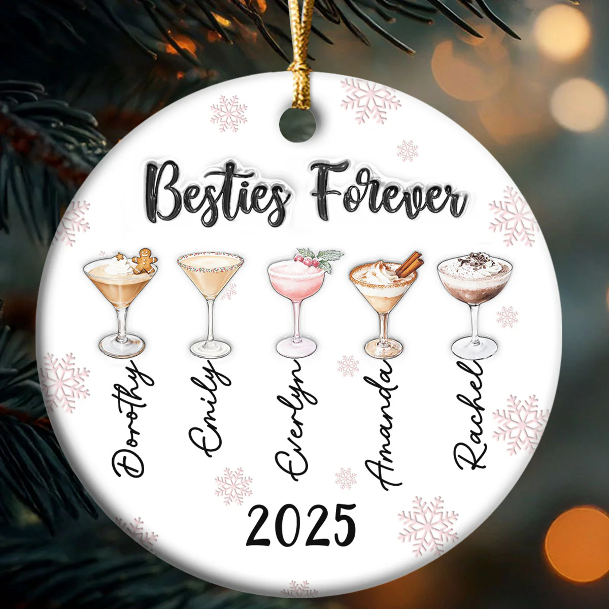 Besties Forever - Personalized Round Shaped Ceramic Ornament
