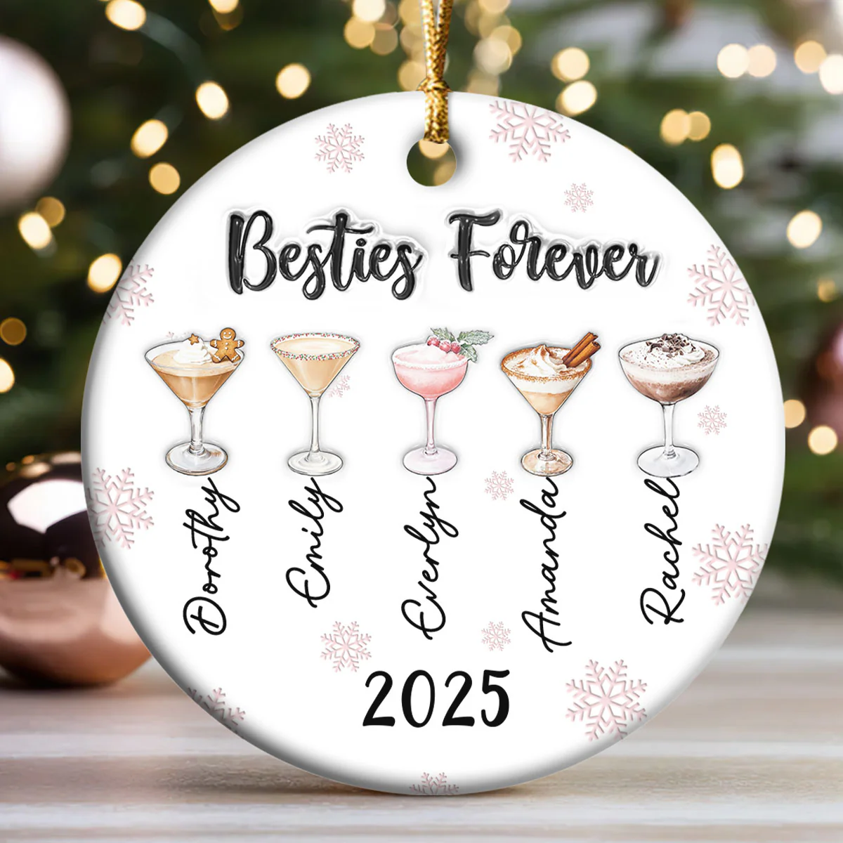 Besties Forever - Personalized Round Shaped Ceramic Ornament - Image 3