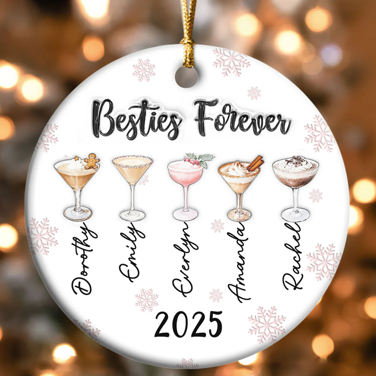 Besties Forever - Personalized Round Shaped Ceramic Ornament - Image 4