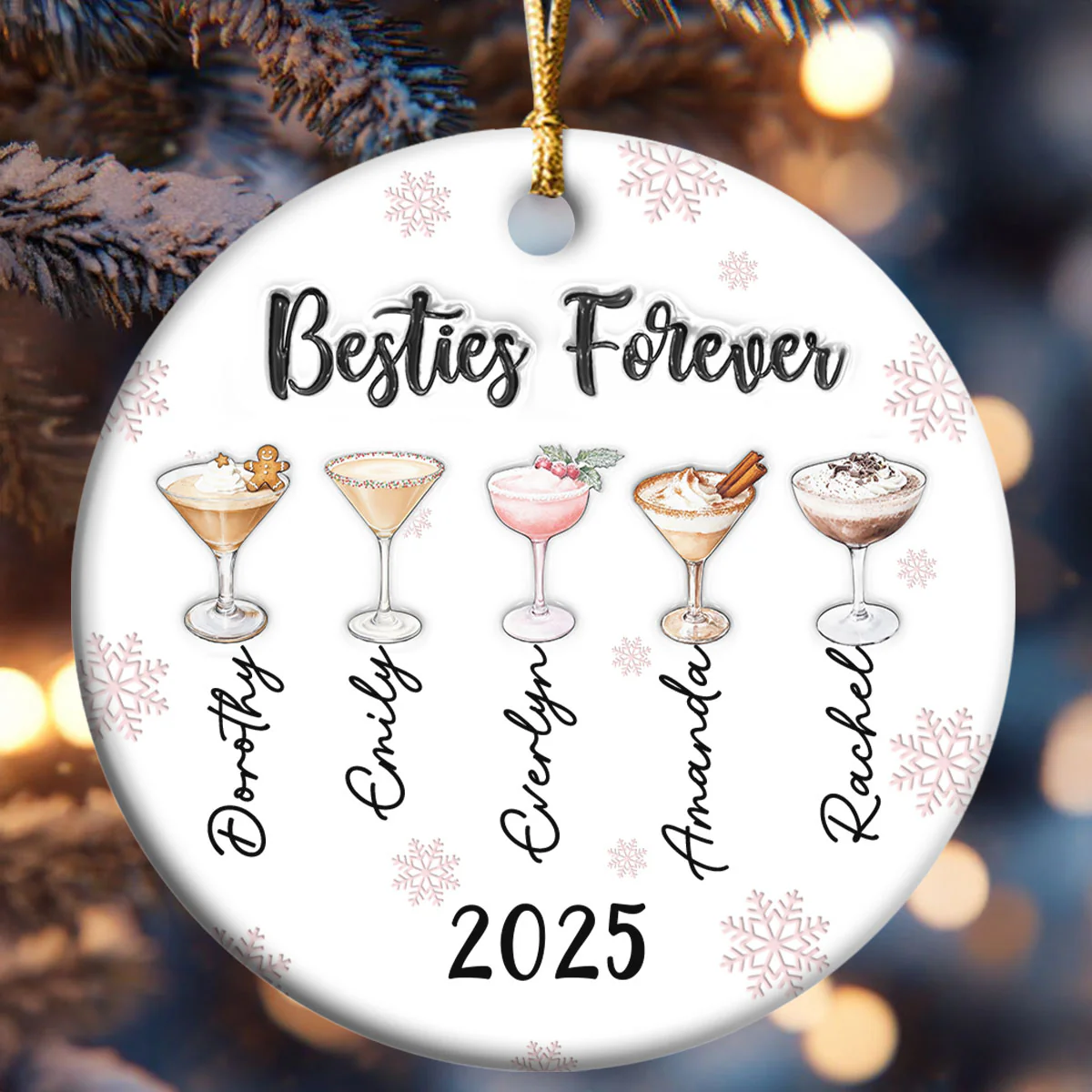 Besties Forever - Personalized Round Shaped Ceramic Ornament - Image 6