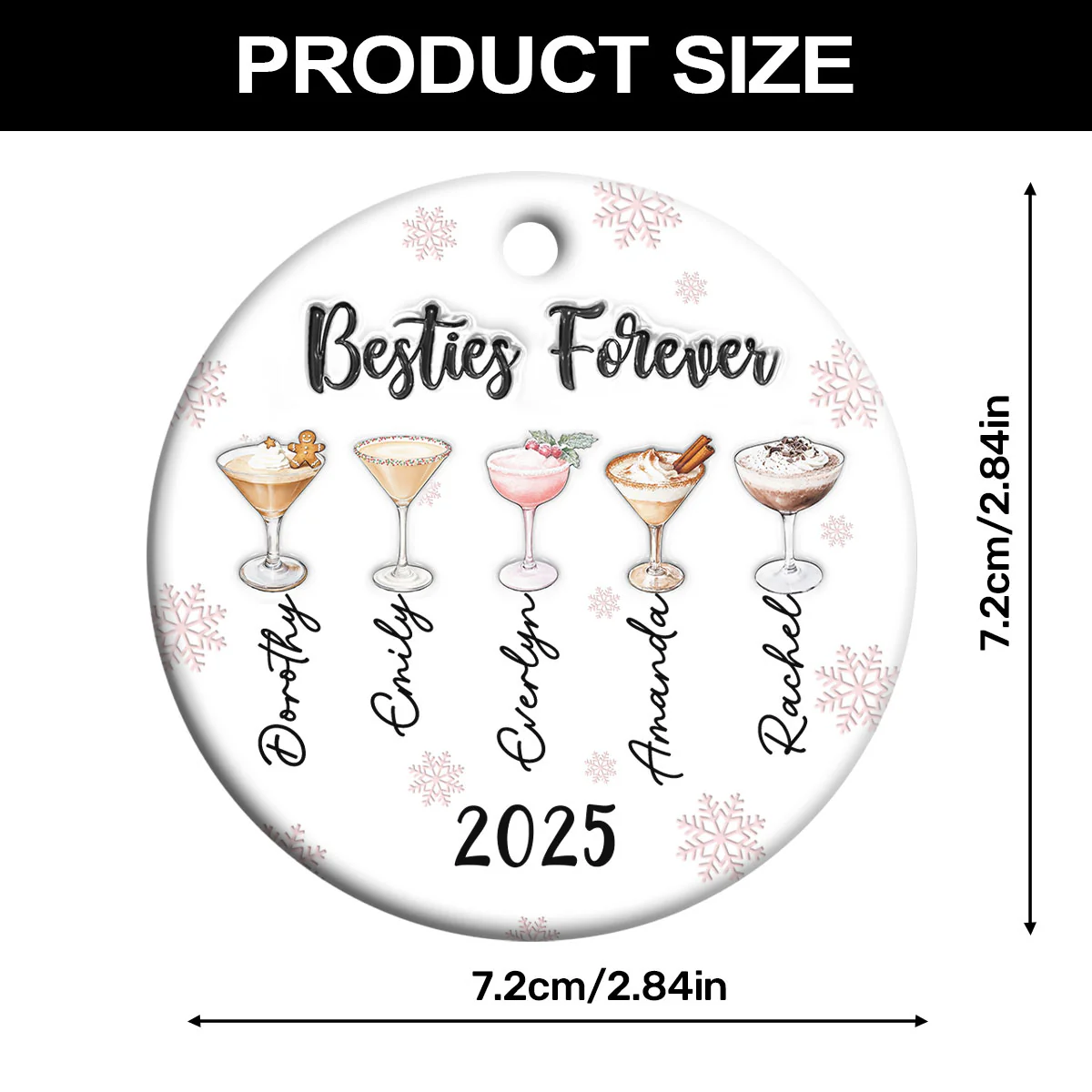 Besties Forever - Personalized Round Shaped Ceramic Ornament - Image 7