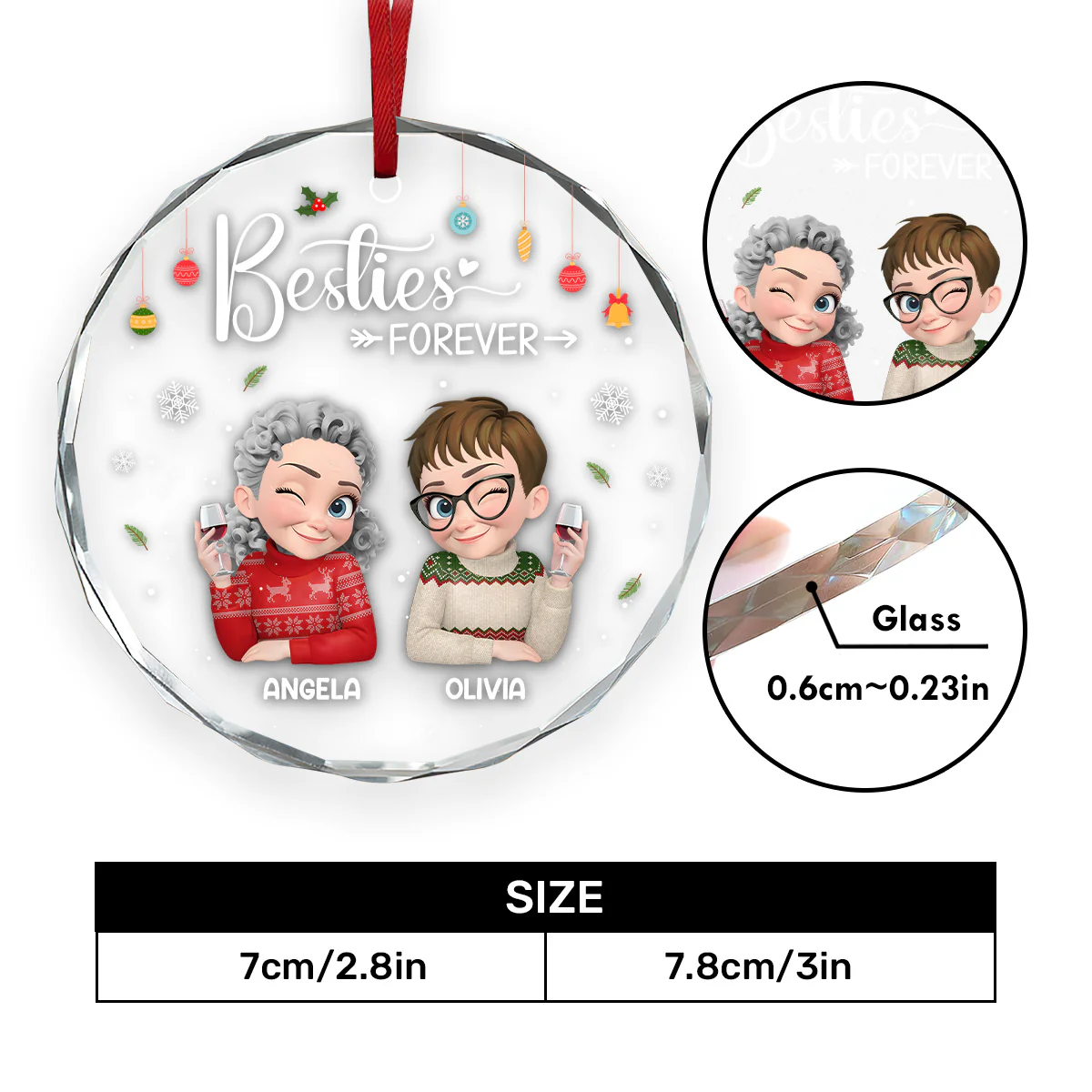 Besties Forever - Personalized Round Shaped Glass Ornament - Image 5