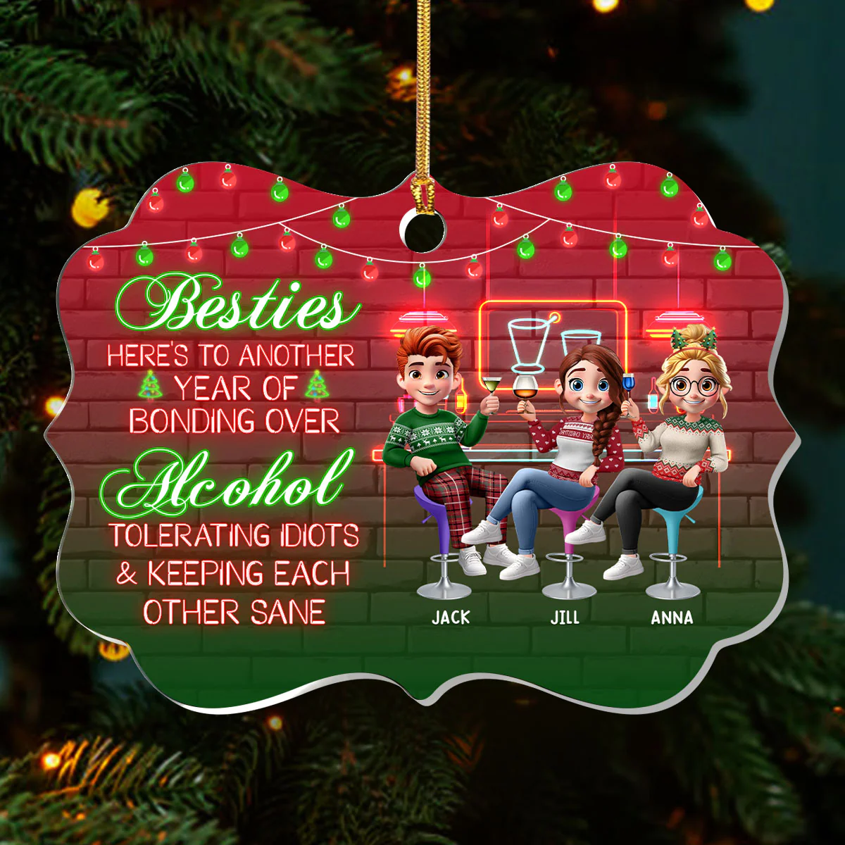 Besties Here's To Another Year Of Bonding Over Alcohol - Personalized 1-Layer Acrylic Ornament - Image 3