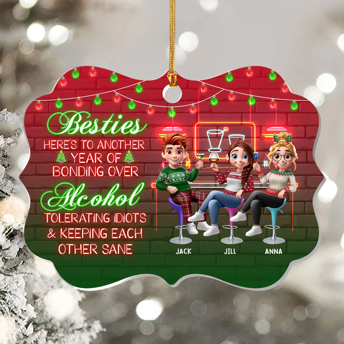 Besties Here's To Another Year Of Bonding Over Alcohol - Personalized 1-Layer Acrylic Ornament - Image 5