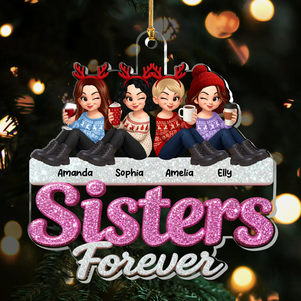 Besties & Sisters Forever - Personalized 1-Layer Acrylic Ornament