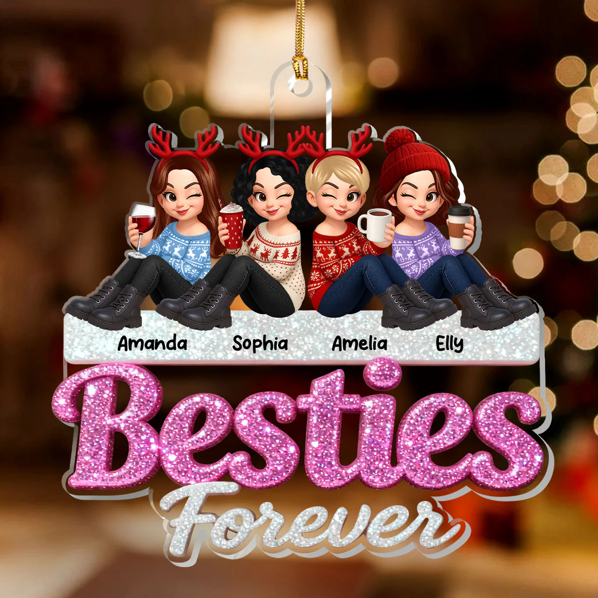 Besties & Sisters Forever - Personalized 1-Layer Acrylic Ornament - Image 2