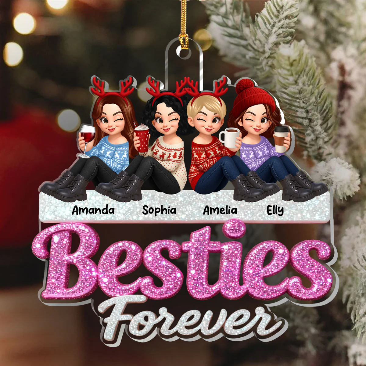 Besties & Sisters Forever - Personalized 1-Layer Acrylic Ornament - Image 6