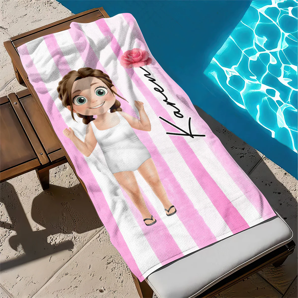 Birth Flower Cartoon - Personalized Beach Towel - Image 5