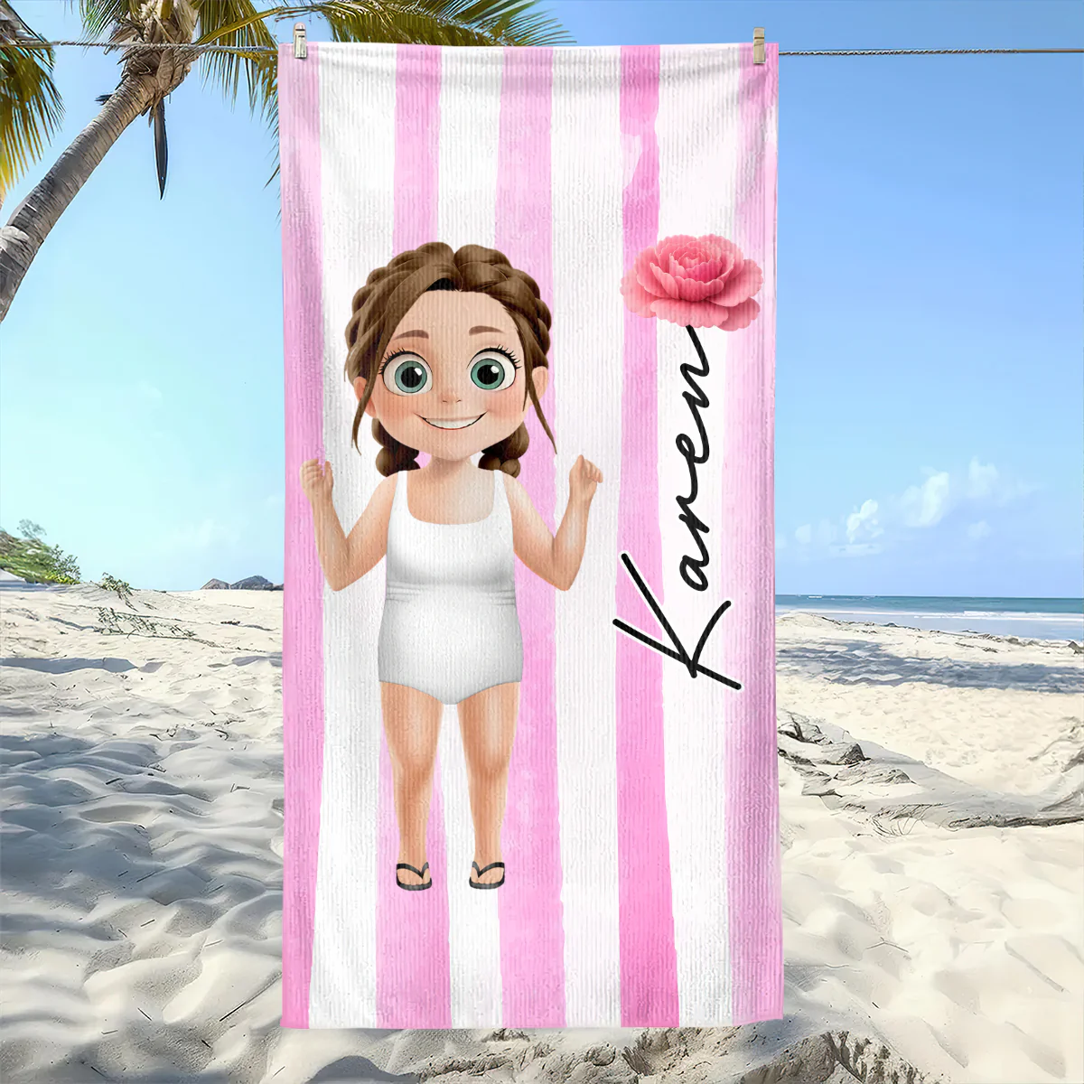 Birth Flower Cartoon - Personalized Beach Towel - Image 6