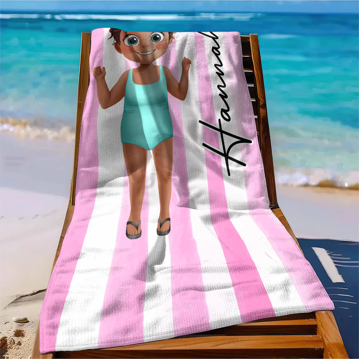 Birth Flower Cartoon - Personalized Beach Towel - Image 7